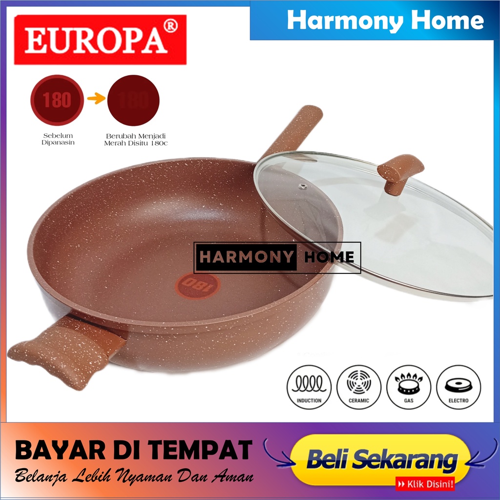 Europa Coating Marbel Deep Fry Pan 30cm Red Dot Anti Lengket Red Dot Europa Coating Marbel Coating Marble Non Stick Panci Anti Lengket Deep Fry Pan 30cm Wajan Marble Penggorengan Anti Lengket