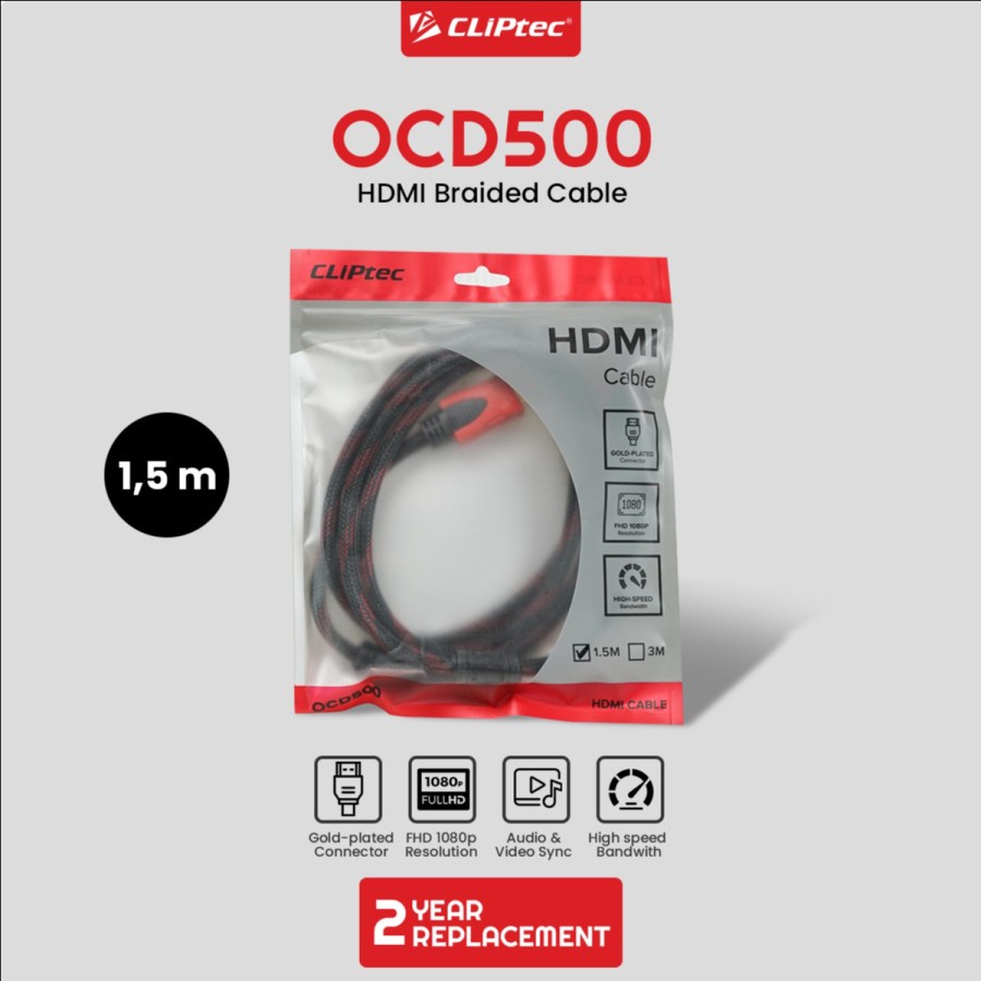 Cable hdtv 1.4 cliptec 1.5 meter mesh 1080p gold male for Pc p3 laptop dvd stb ocd500 Kabel hdtv 1.5m m-m jaring ocd-500