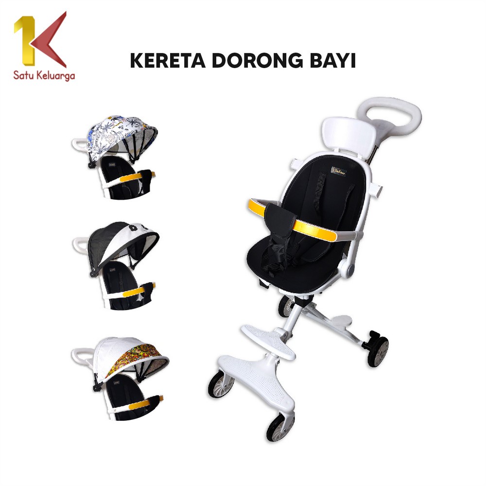 Satu Keluarga Kereta Dorong Bayi Lipat Dua Arah C772 Stroller Dorong Bayi Dengan Atap Roda 4 / Strol