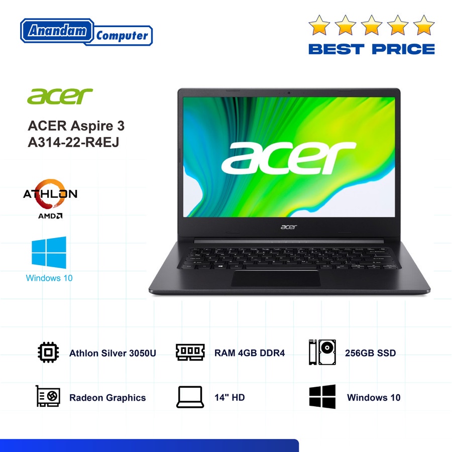 Laptop ACER Aspire 3 A314-22-R4EJ Athlon Silver 3050U 4GB 256GB W10