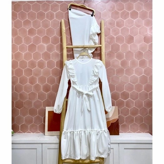 gamis anak  5-9 tahun GAMIS FULL WHITE GAMIS PUTIH ANAK PEREMPUAN BAJU MUSLIM ANAK - Putih, S (5th) 