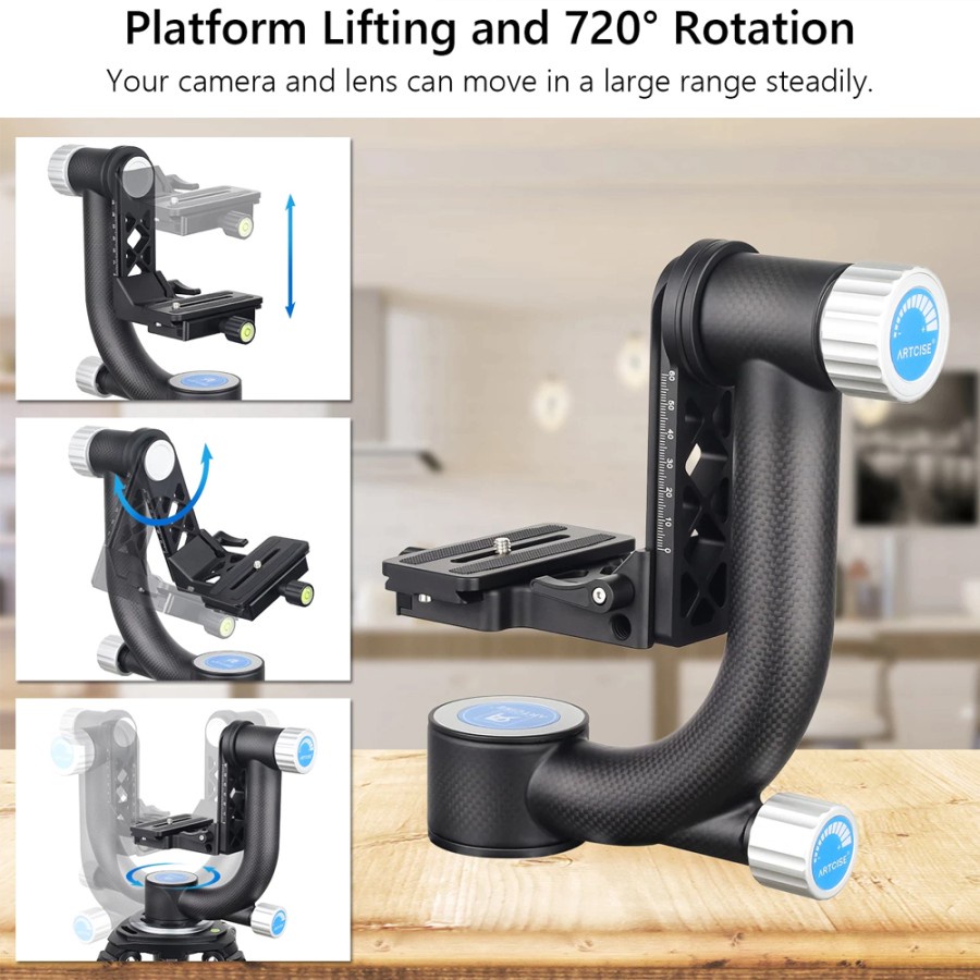 Artcise GH6 Include QR Carbon Fiber Gimbal Head Tripod GARANSI RESMI