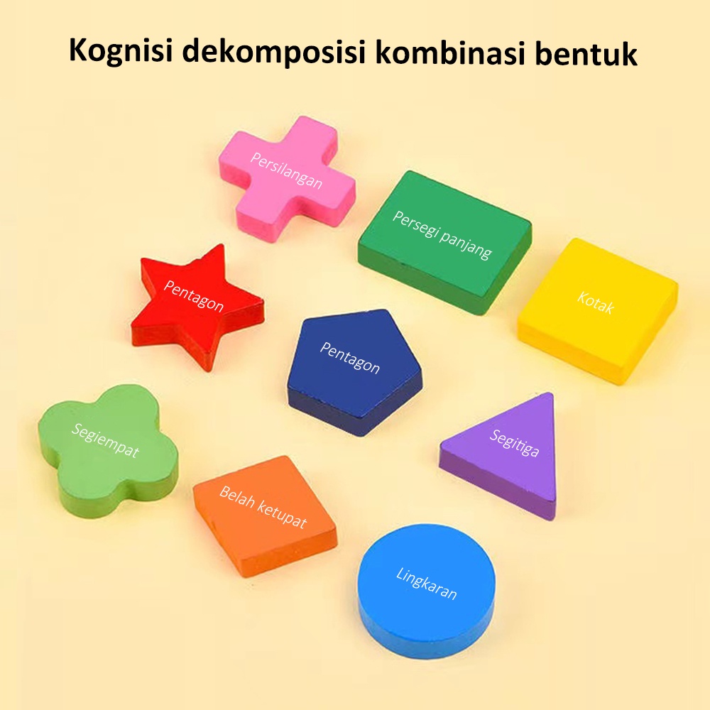 LAKOE Puzzle kayu edukasi anak Jigsaw Puzzle geometri wooden toys