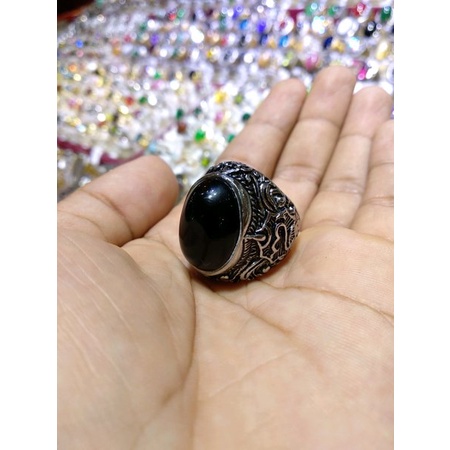 Batu Akik Cincin Kecubung Wulung Ring Titanium Motif Etnik 3s223