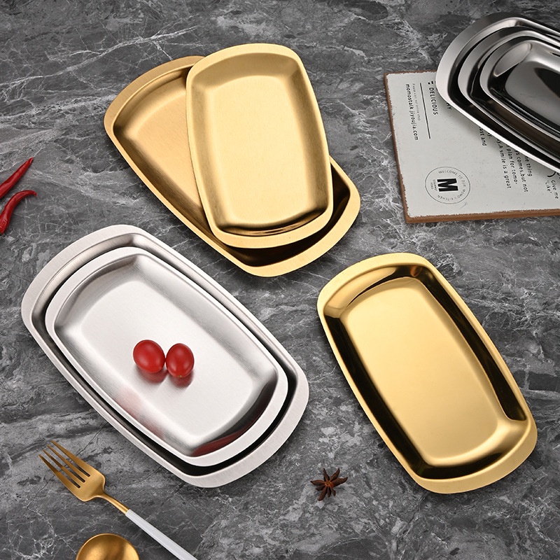 Mi.more Gold Tray Stainless / Piring Nampan Aesthetic19cm/23cm/28cm / Piring Korea / Makanan / Food / Dishes Stainless