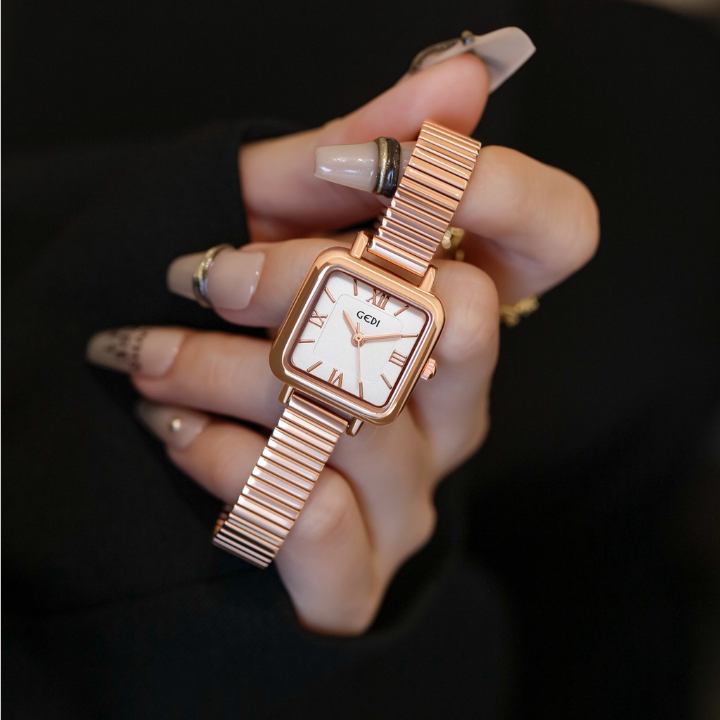 Jam tangan wanita GEDI LIGHT LUXURY stainless tahan karat gaya korea design high-end small square tahan air