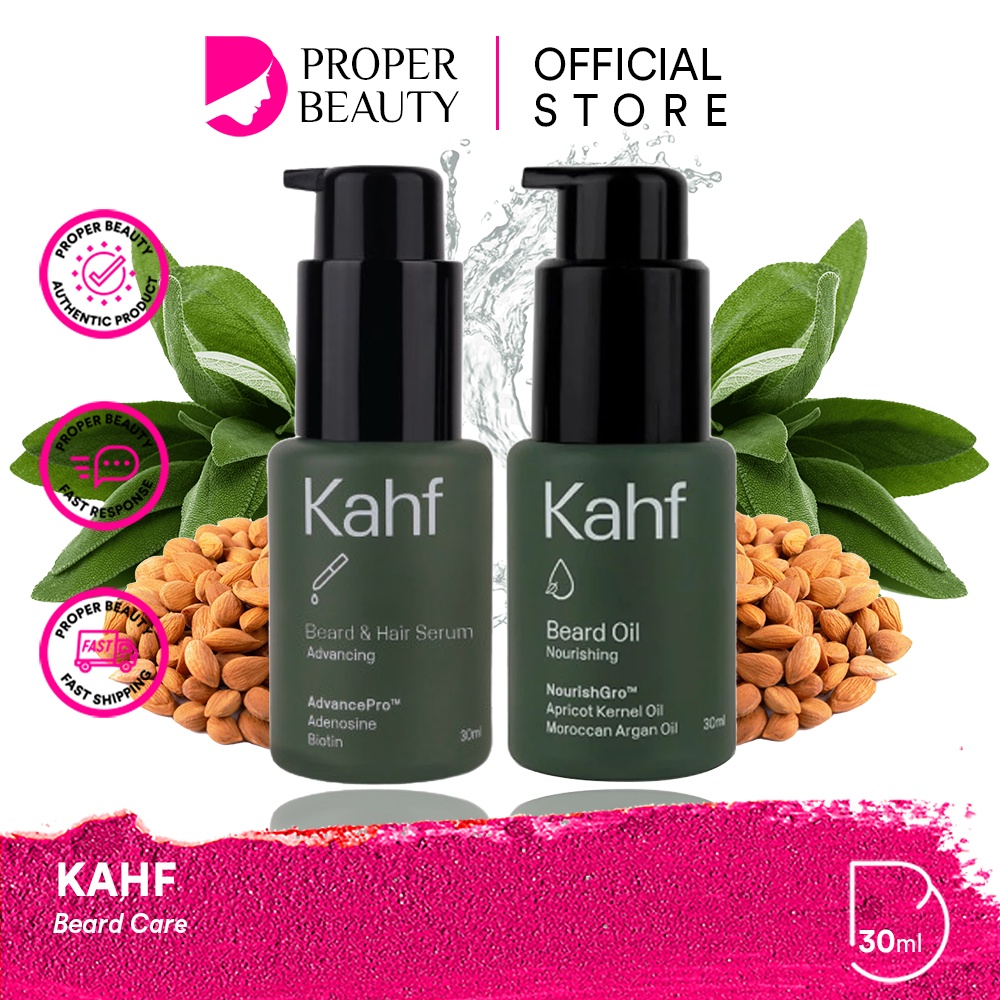 KAHF Beard Care Indonesia / Nourishing Oil Advancing Serum / Oil Minyak Serum Janggut Rambut Jenggot Brewok Kumis Penumbuh Tumbuh Tebal Panjang Lebat Volume / Skincare Face Hair Care / Treatment Perawatan Kulit Wajah Kepala Pria Cowok Cowo / Paket Set