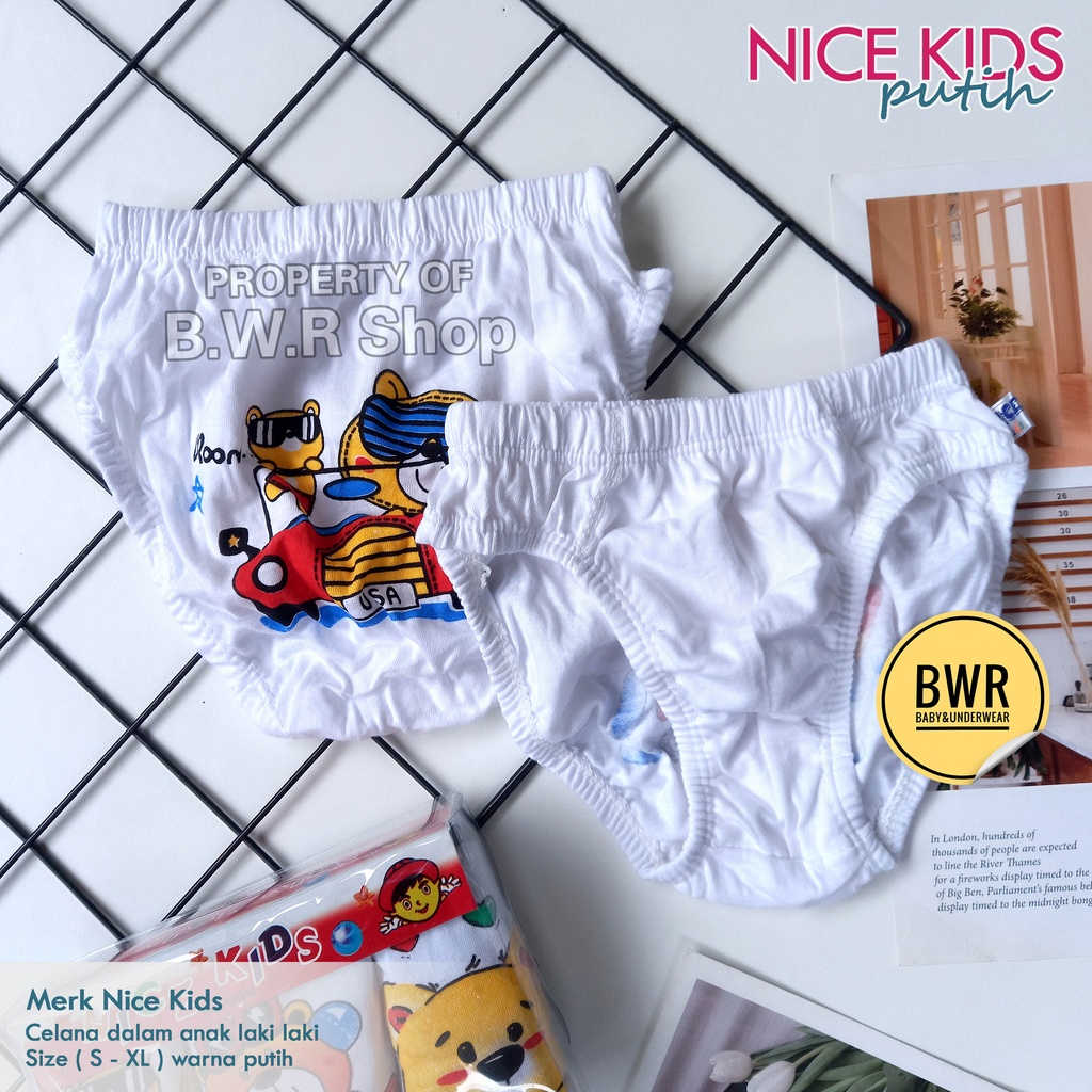 [ 3pc ] CD Nice Kids Mika PUTIH / Celana Dalam Anak Gambar Karakter Dasar Putih | Bwr