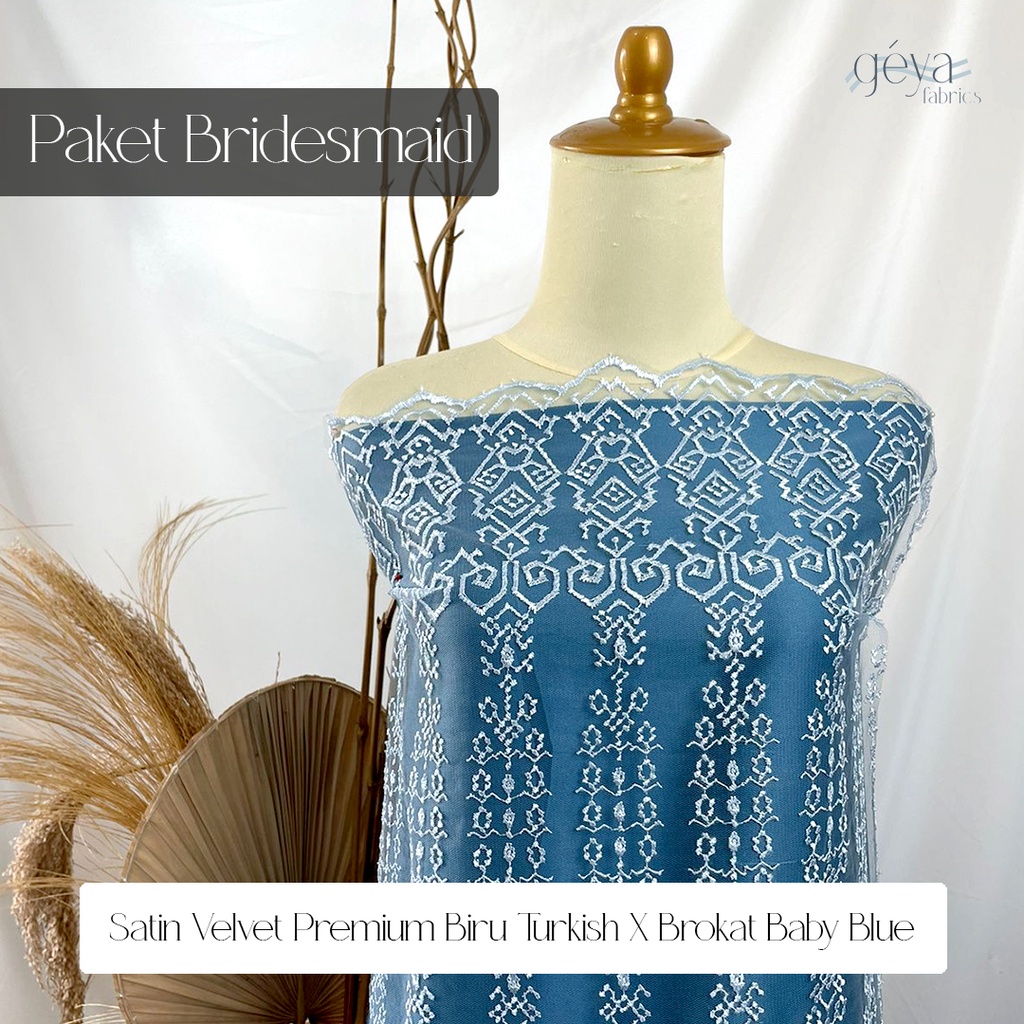 Paket Kain Bridesmaid Seragaman Lamaran Keluarga Lengkap Satin Kebaya Brokat Warna Biru Turkish
