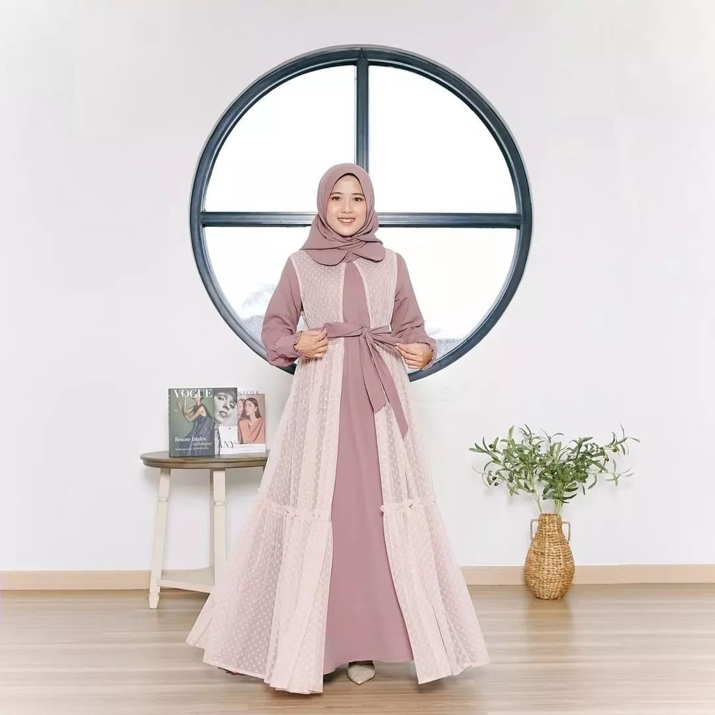 GAMIS SARIMBIT TERBARU 2023 YUMNA COUPLE MOM &amp; KIDS usia 10 - 12th Gamis Muslim Wanita CP Lebaran Matt Shakila mix Tile dot Fashion Terlaris