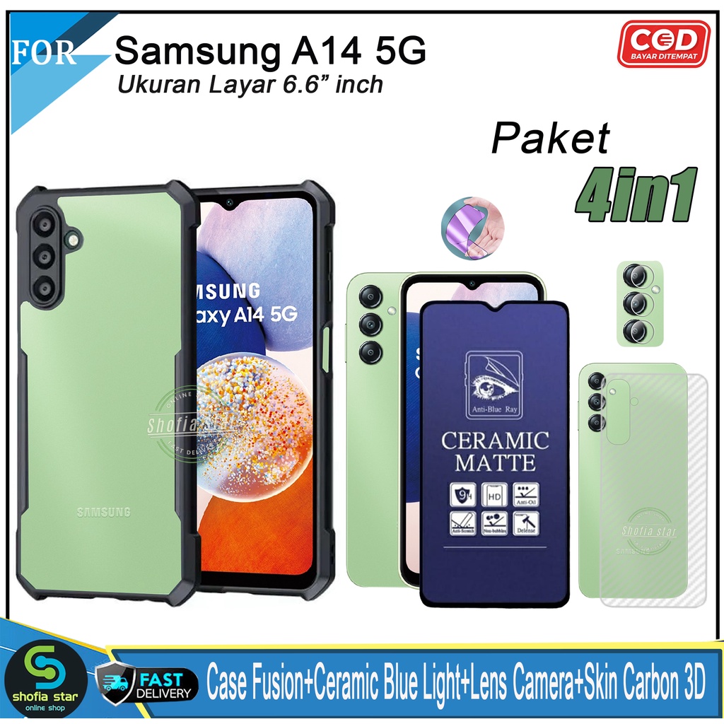 Paket 4in1 Case Samsung A14 5G A24 4G M14 5G A13 4G/5G A12 A23 5G A32 4G A22 4G Softcase Fusion Shockproof Transparan Protect Casing