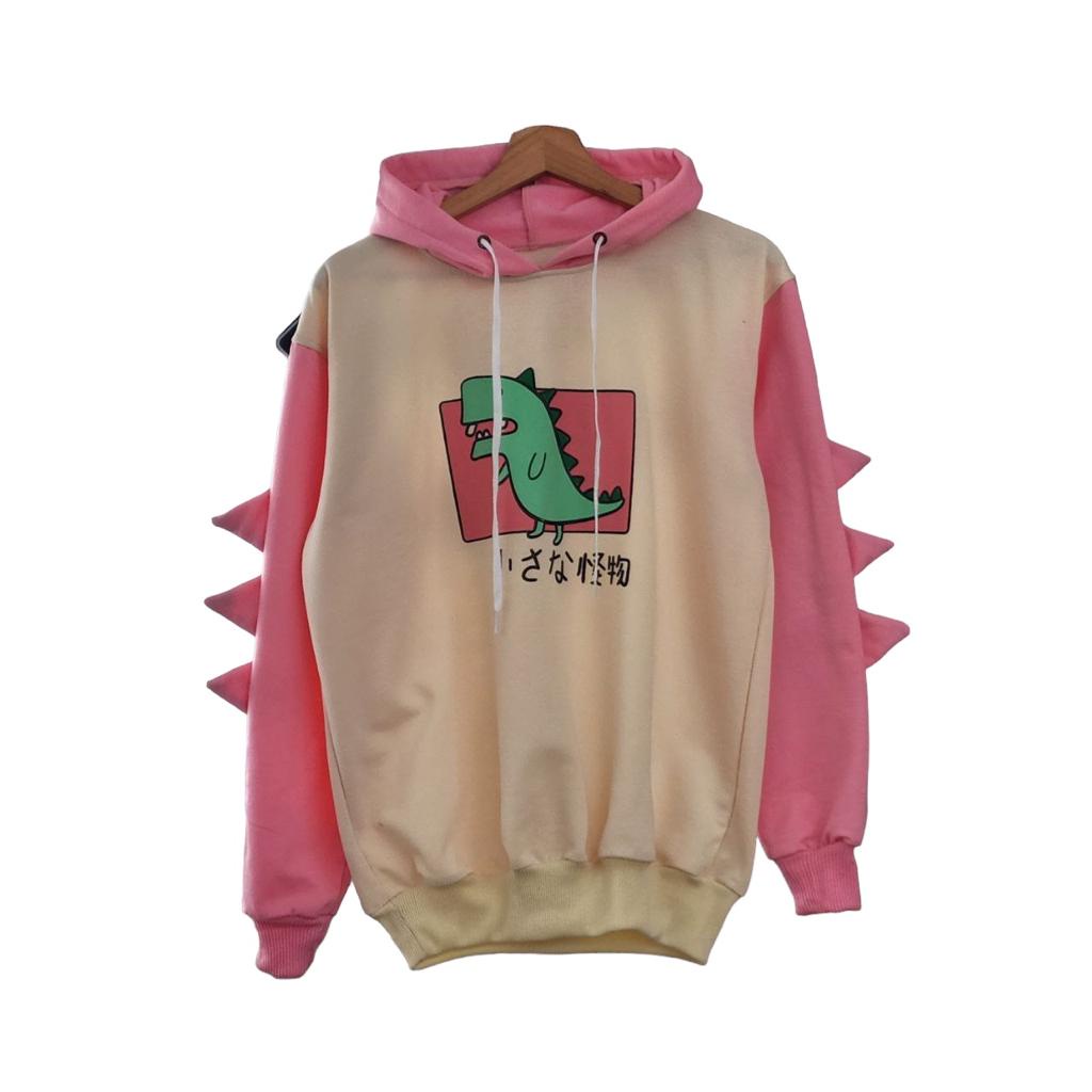 Sweater hoodie Karakter Lucu Dinosaurus Ukuran Dewasa - onesize bahan fleece