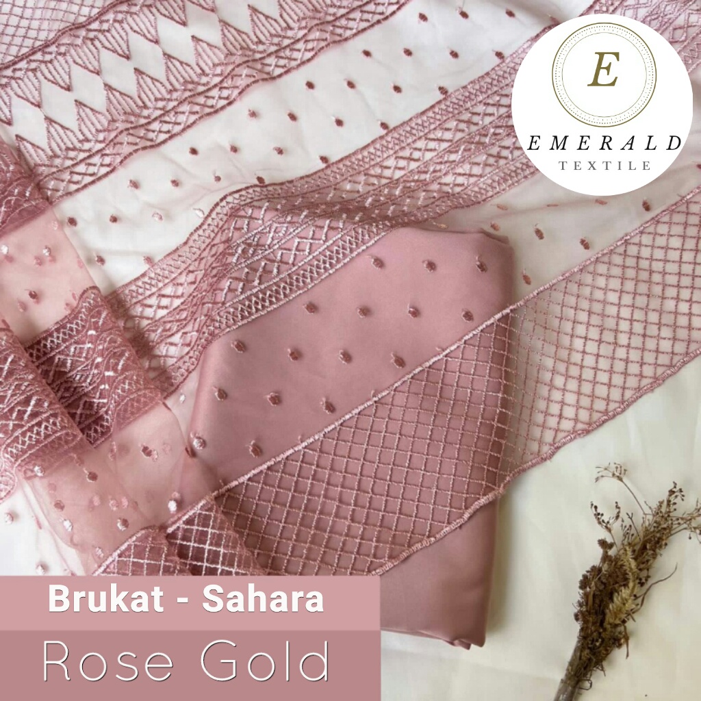 SETENGAH METER Kain Brukat Tile ? Bahan Kebaya Motif Sahara - Rose Gold ( HARGA PER 50cm KAIN )