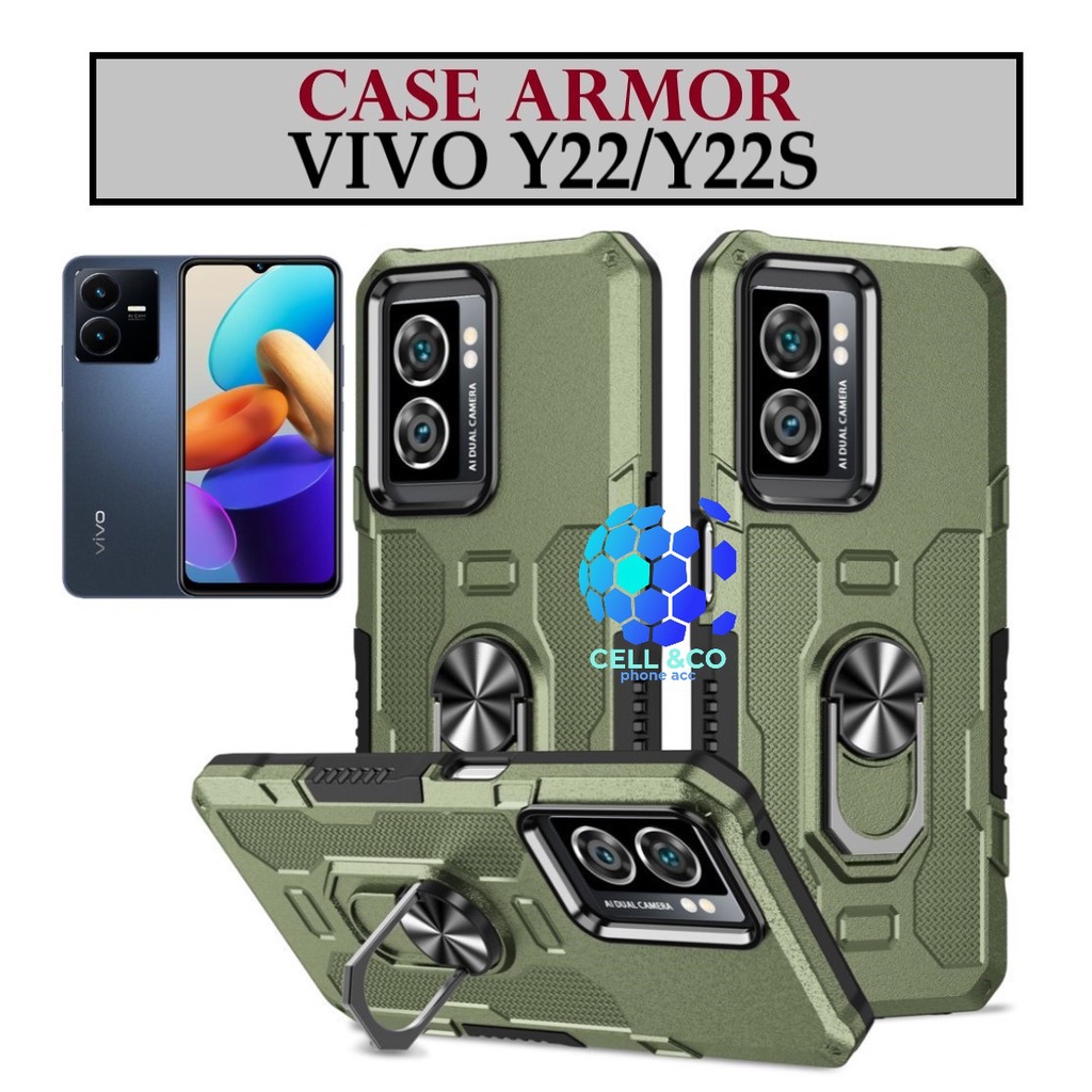 Case Armor VIVO Y22 Y22S Iring Cincin Magnetic Kesing Hp Protect kamera Premium Hard Case Standing Robot Pelindung Kamera VIVO Y22/Y22S