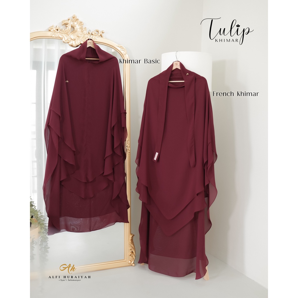 ALFI HURAIYAH - TULIP KHIMAR SERIES bahan Chiffon Arabic Jilbab Basic Nonpad French Khimar Free Cadar Tali