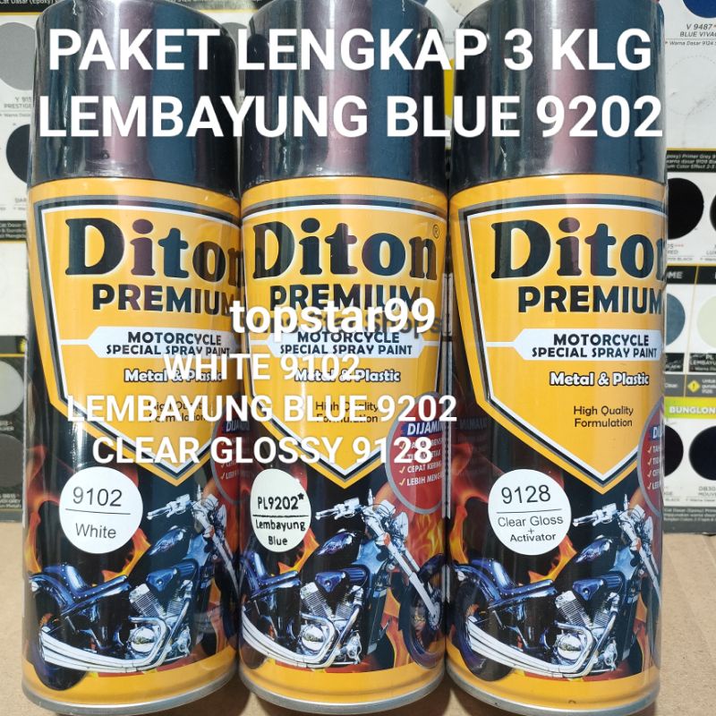 Diton Premium Paket Lengkap 3 Kaleng 400cc Lembayung blue Biru 9202 White 9102 Clear Glossy 9128 Pilox Pilok Cat Semprot Spray Paint