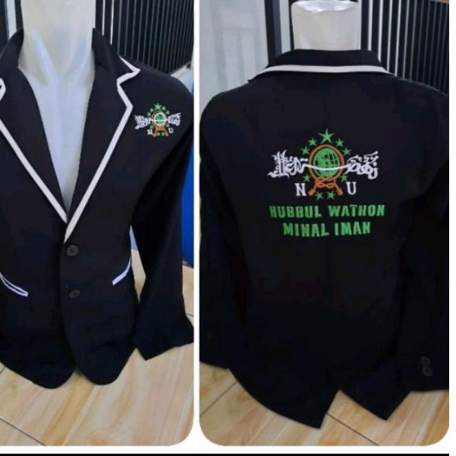 ❇ jas almamater hitam lis putih bordir logo NU ( bisa tambah nama dan logo) ✶