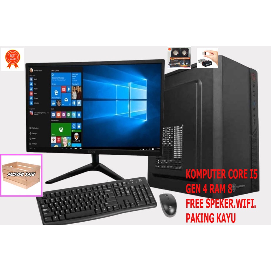 komputer core i5 gen 4 full set ram 8 ssd 256 VGA CARD 2 GB free paking kayu siap pakai