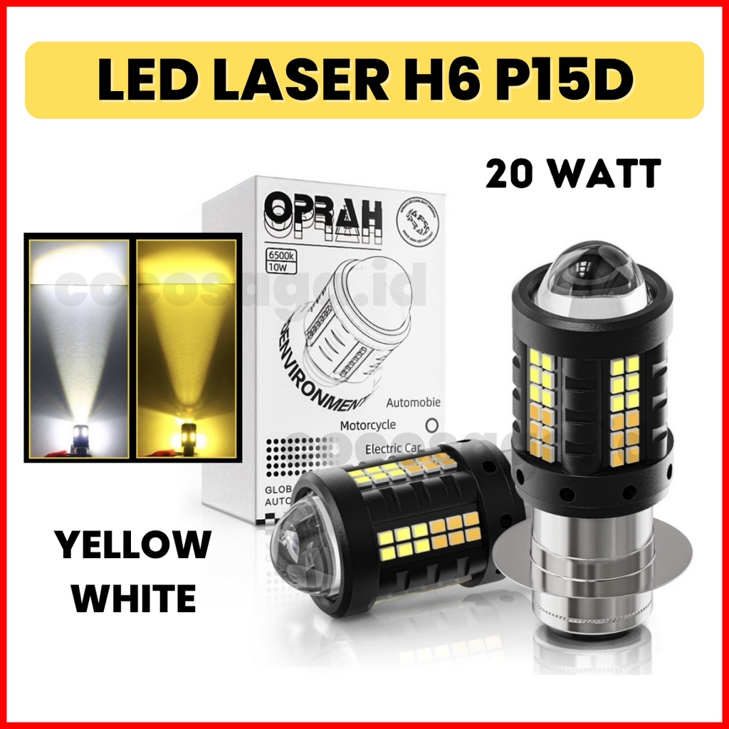 Lampu LED Laser Tembak H6 P15D Motor - D2 Dual Color (2 warna) Putih Kuning High Low Hi-Lo - Lampu Utama Motor PALING TERANG