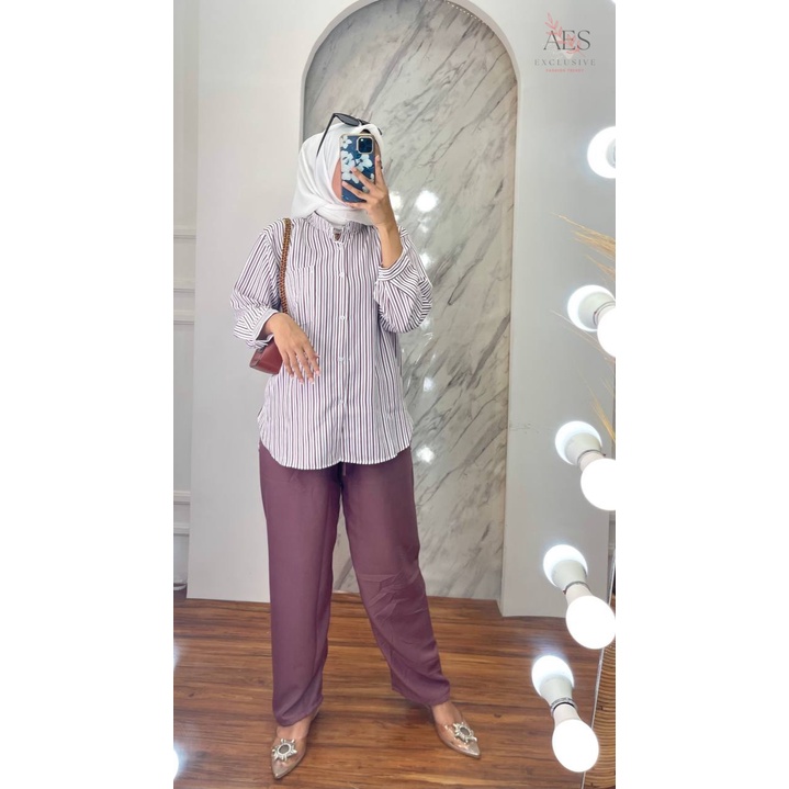 ONE SET CANDY SALUR WANITA ATASAN KEMEJA KERAH SYANGHAI FULL KANCING