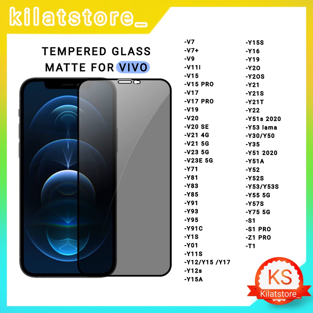 Tempered Glass Matte Anti Glare for Vivo + Packing Kardus dan Tisu