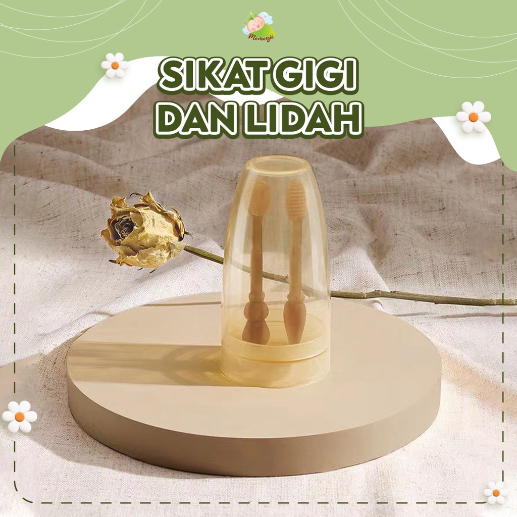 MOMOGII Premium Set 3 in1 Sikat Gigi dan Lidah Bayi Silikon 0-18 Bulan Plus Gelas