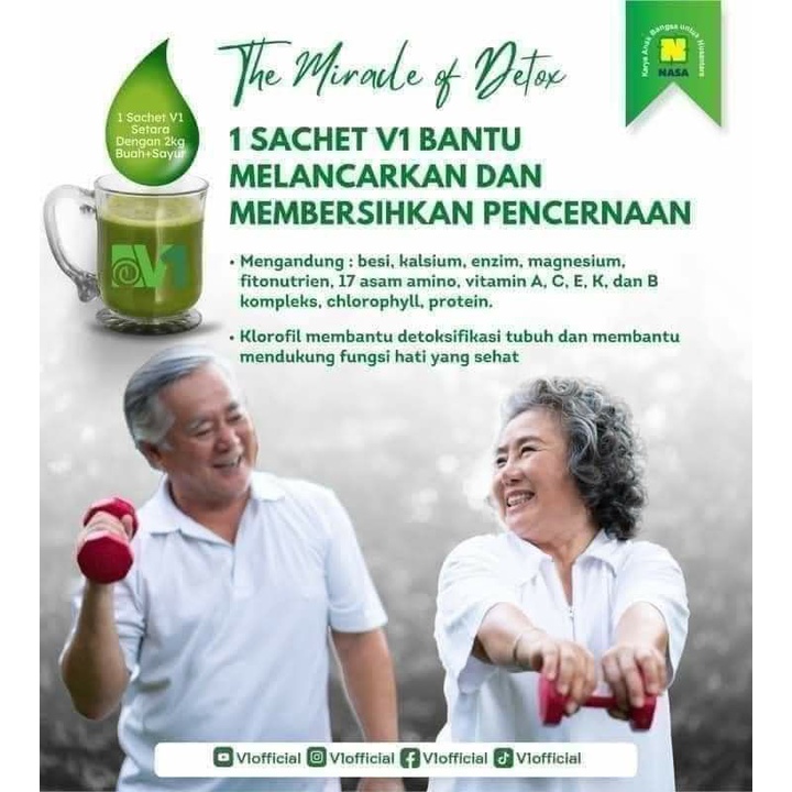 

V1 serbuk minuman kaya akan serat buah dan sayuran, 1 pack V1 isi 15 sachet