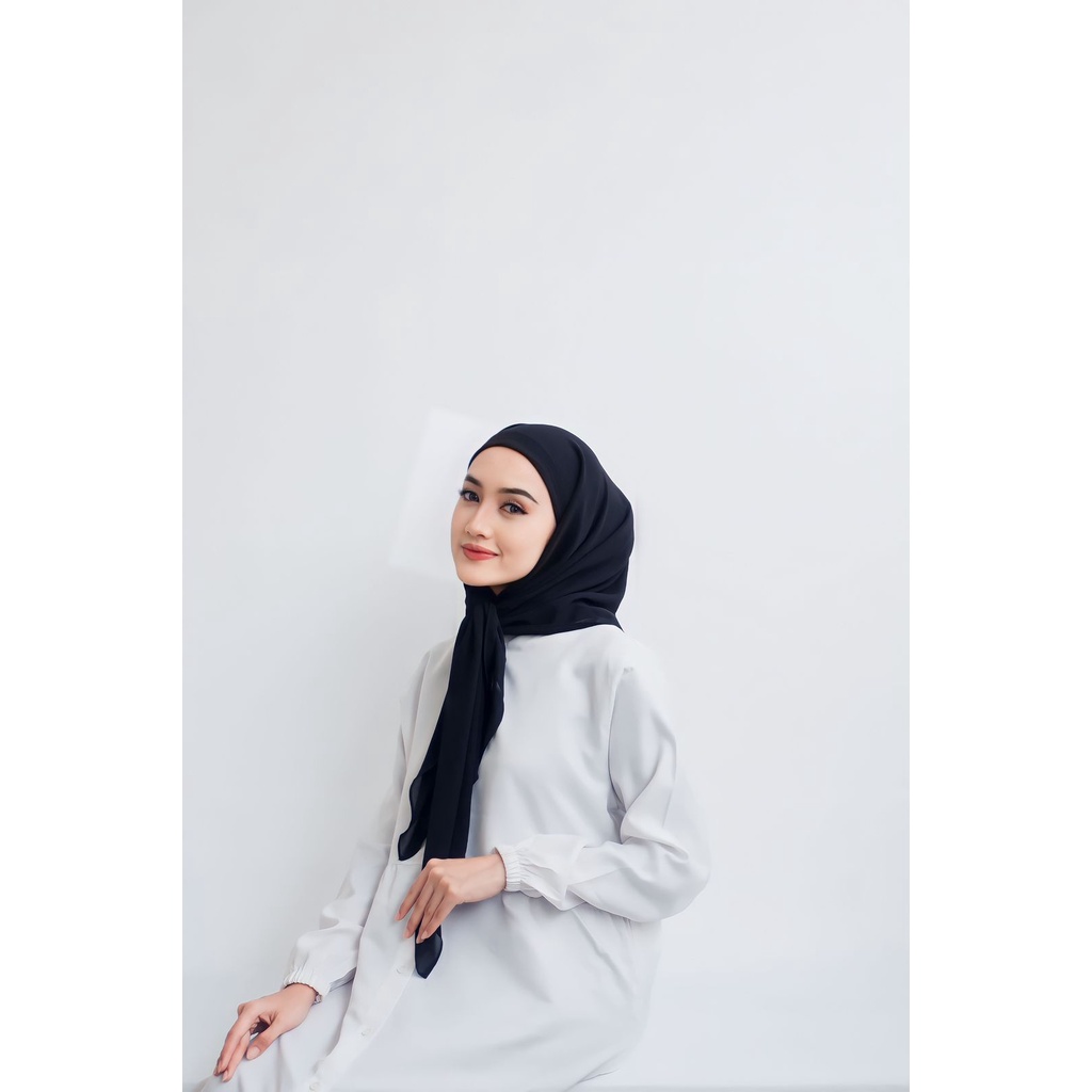 HIJAB JILBAB KERUDUNG SQUARE SEGI EMPAT INSTAN TURKI 2 LAYER-BLACK