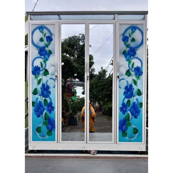 LEMARI PAKAIAN ALUMUNIUM & FULL KACA 4 PINTU