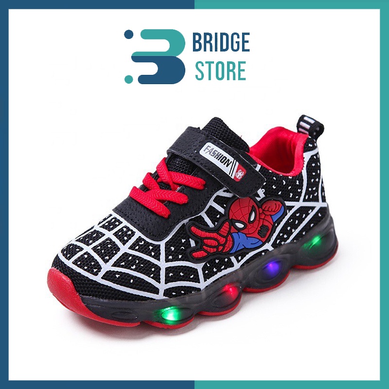 Bridgestore - Sepatu Sneakers LED Anak Laki-laki Motif Spiderman Import Kualitas Terbaik