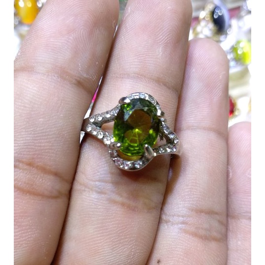 Batu Akik Cincin Wanita Batu Permata Green Peridot Cutting 3s227