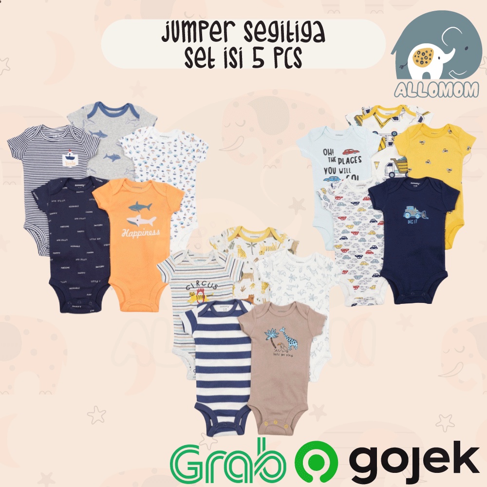 JUMPER SETIGA BABY KODOK SEGITIGA SET ISI 5 PCS / BAJU BAYI / ROMPER BABY 5 IN 1