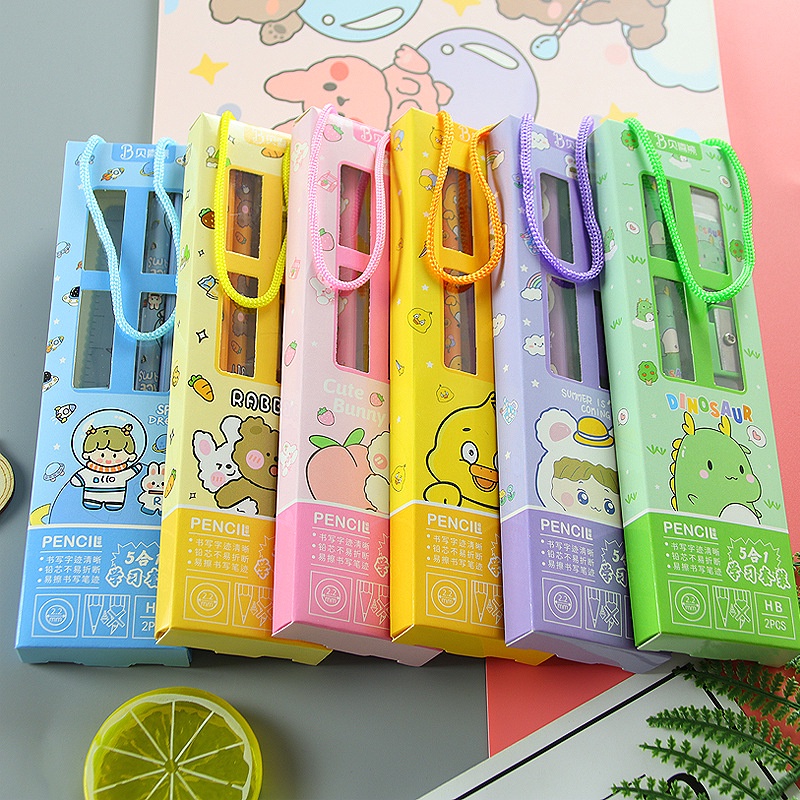 Pensil Set Alat Tulis Sekolah Anak Lucu 5 In 1