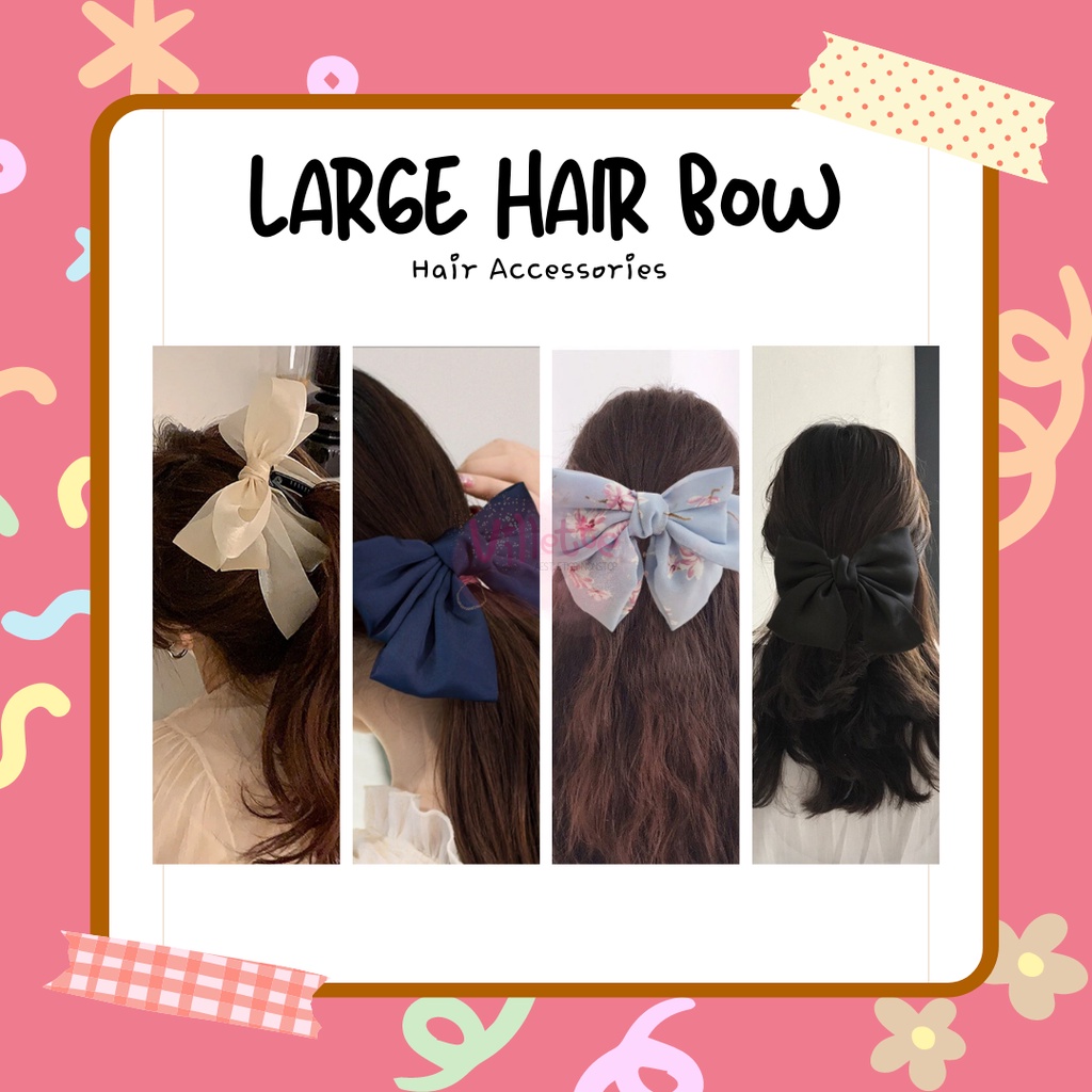 Ikat Rambut Jepit Clip Pita Aksesoris Rambut Kuncir Kuda Bow Ribbon Jumbo Jepit Vertikal  Merah Biru