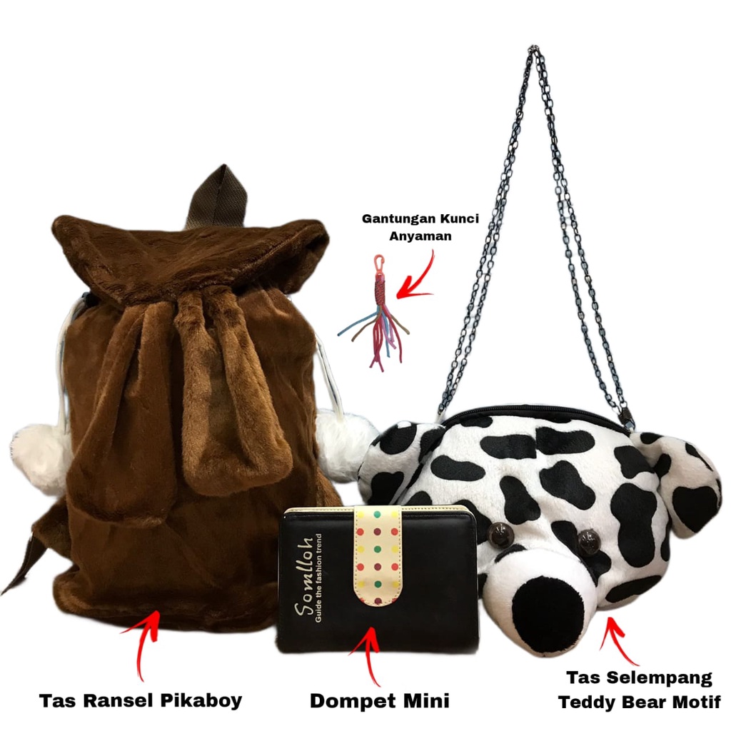 Paket Promo Obral 50Rb Tas Ransel Pikaboy Tas Selempang Boneka Dompet Mini Gantungan Anyaman