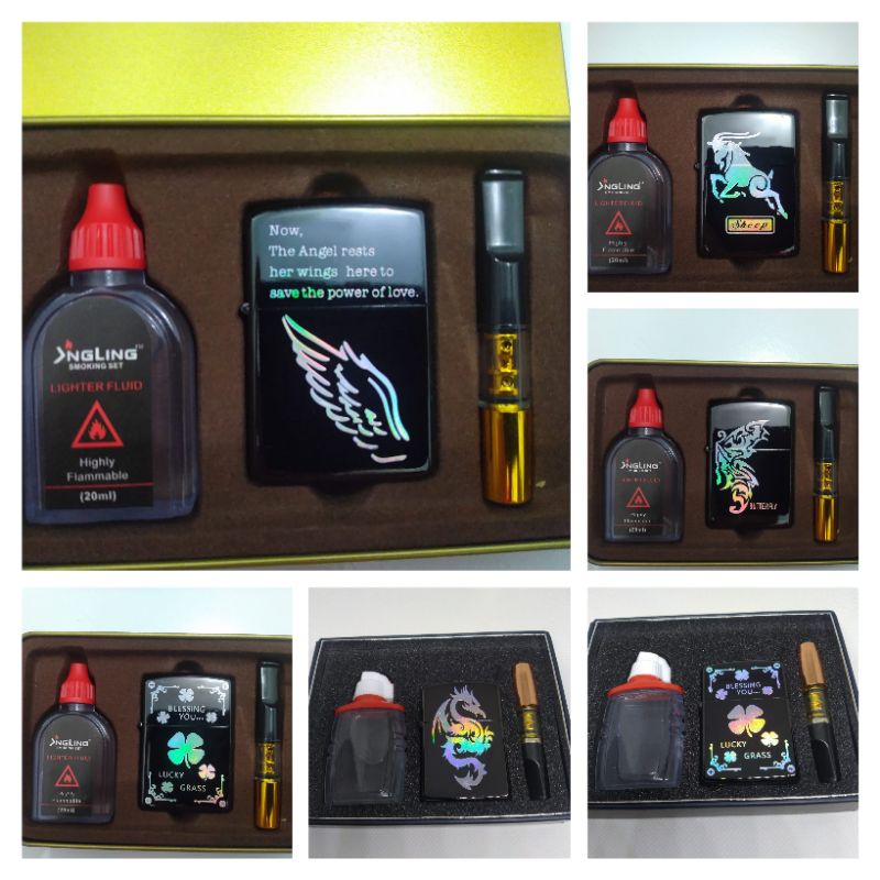 Korek Api Mancis 1 Set Minyak plus Pipa Motif Timbul dan Polos