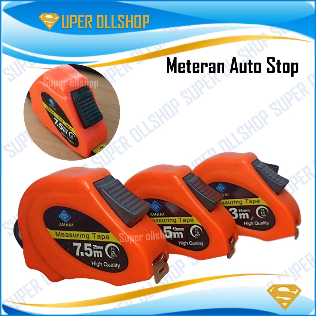 Meteran Auto Stop 7.5 M Rol Meter Tukang Bangunan / Meteran 7,5 M Tukang Bangunan Roll Kualitas Bagus Measuring Tape