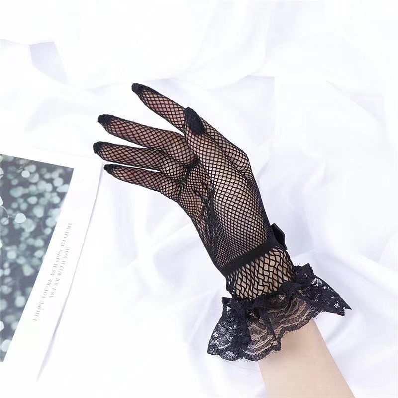 1 Pasang Sarung Tangan Pendek Lace Sarung Tangan Pesta Lace Pita Jaring Halus Women Stretch Lace Gloves