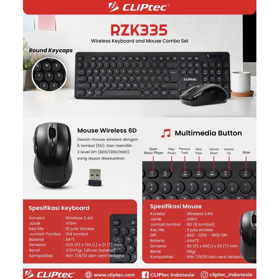 promo keyboard Mouse Combo wirelles untuk Home &amp; Office Sipill cliptech rzk335 keyboard nomus mouse cliptech original garansi 2 tahun
