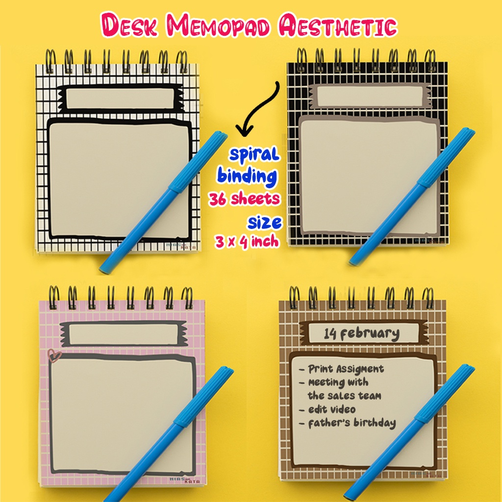 

Desk Memo Pad aesthetic Notepad mini meja spiral 36 sheets