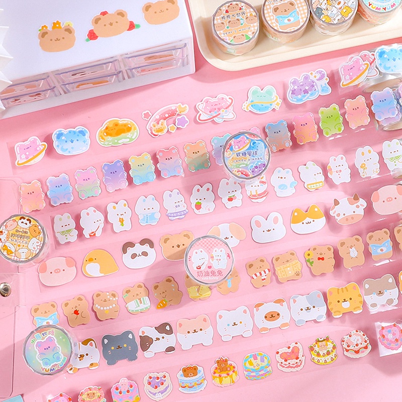 

1 Roll (3 Meter) Washi Tape Sticker Motif Kartun Lucu untuk Scrapbook Jurnaling Dekorasi