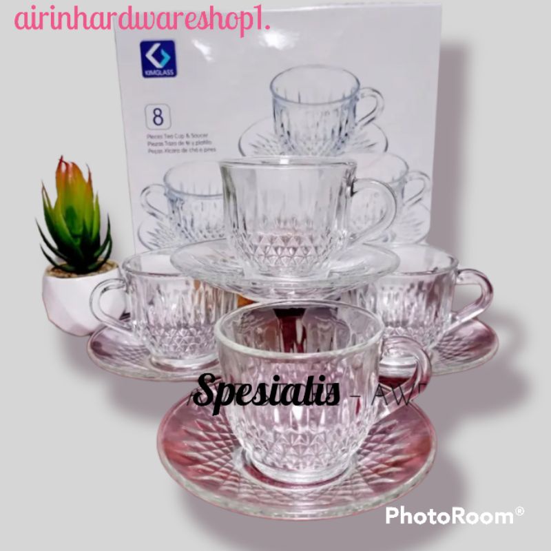 Gelas set beling dan tatakan Rio KIMGLASS | gelas teh kopi bisa untuk kado pernikahan ulang tahun dl