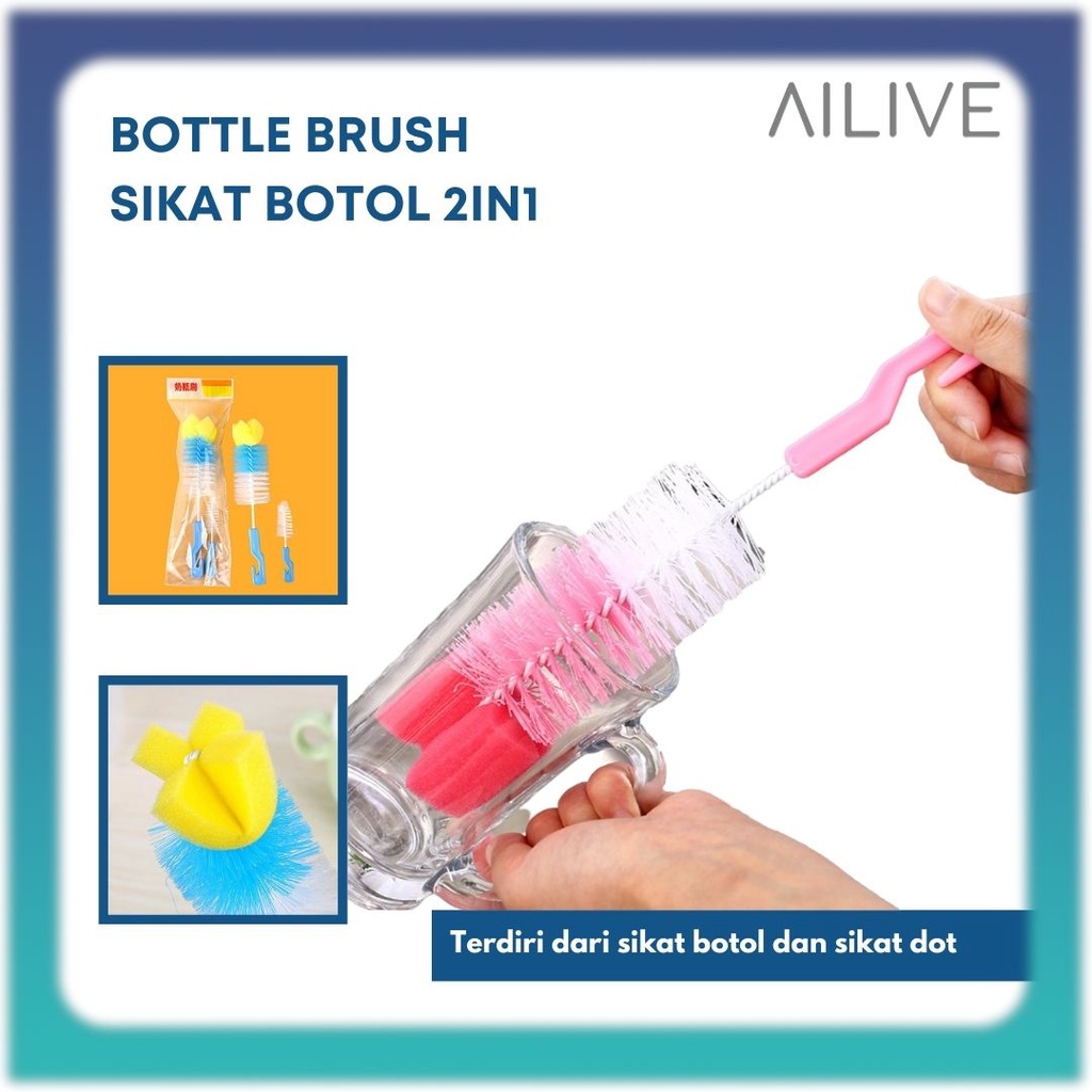 Sikat Botol Busa 2IN1 / Sikat Pembersih Botol Dot Bayi Busa Brush And Baby Pacifier Bottle Nip