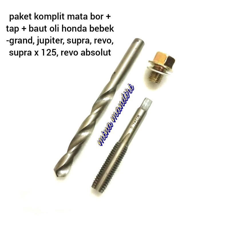Paket komplit mata bor tap set baut oli motor honda bebek Grand Supra Kharisma Revo Supra x 125 Revo