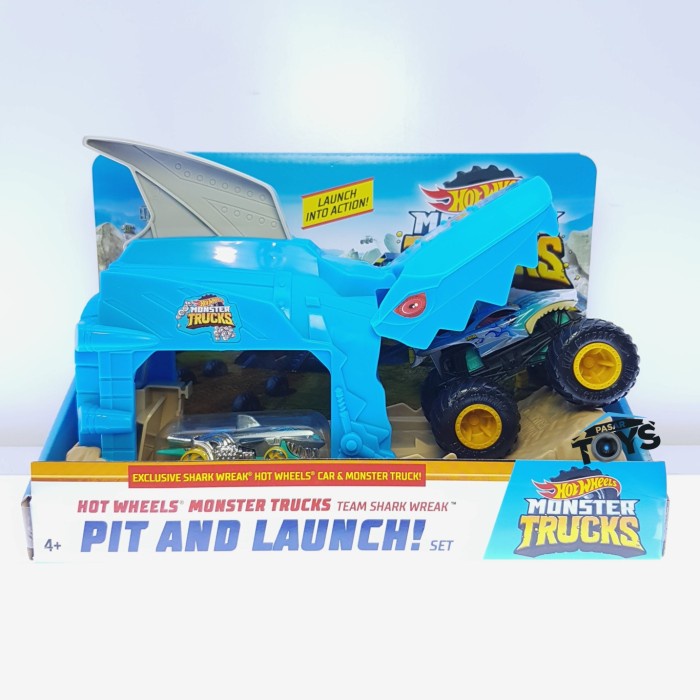 Terlaris Hot Wheels Monster Truck Pit & Launch Set Team Shark Wreak