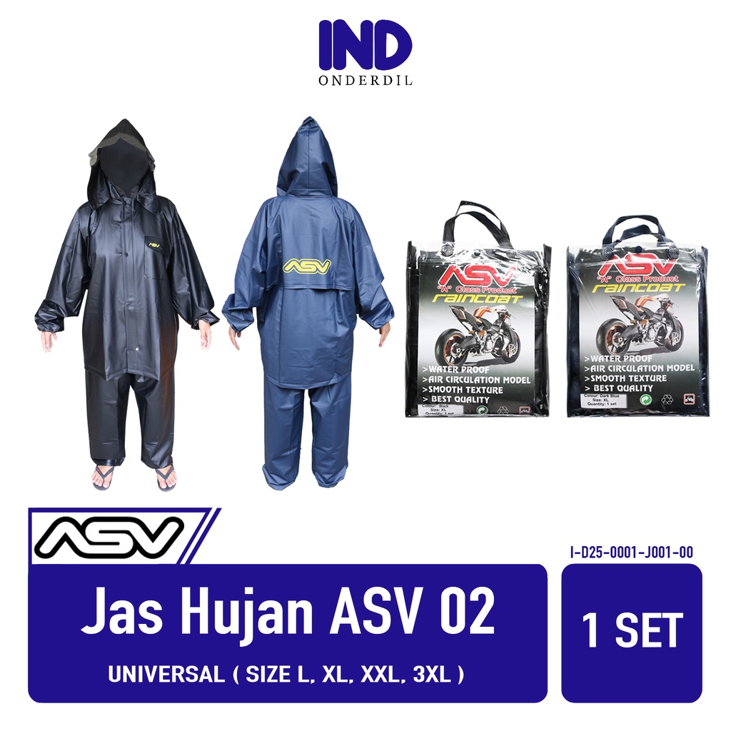 Jas Hujan Merk ASV 02 X XL XXL XXL Hitam Biru Navy Karet Setelan Baju Celana Penutup Kepala Raincoat Kantung Kantong Tipe 3XL ASV02