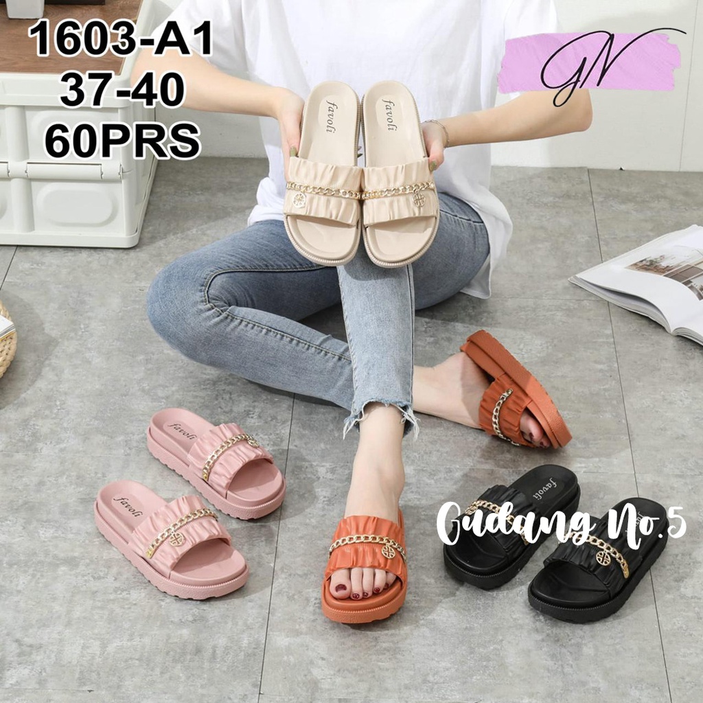 GN-1603-A1 &amp; A2 Sandal Selop Jelly Rantai Fashion Wanita Import Favoli PCU