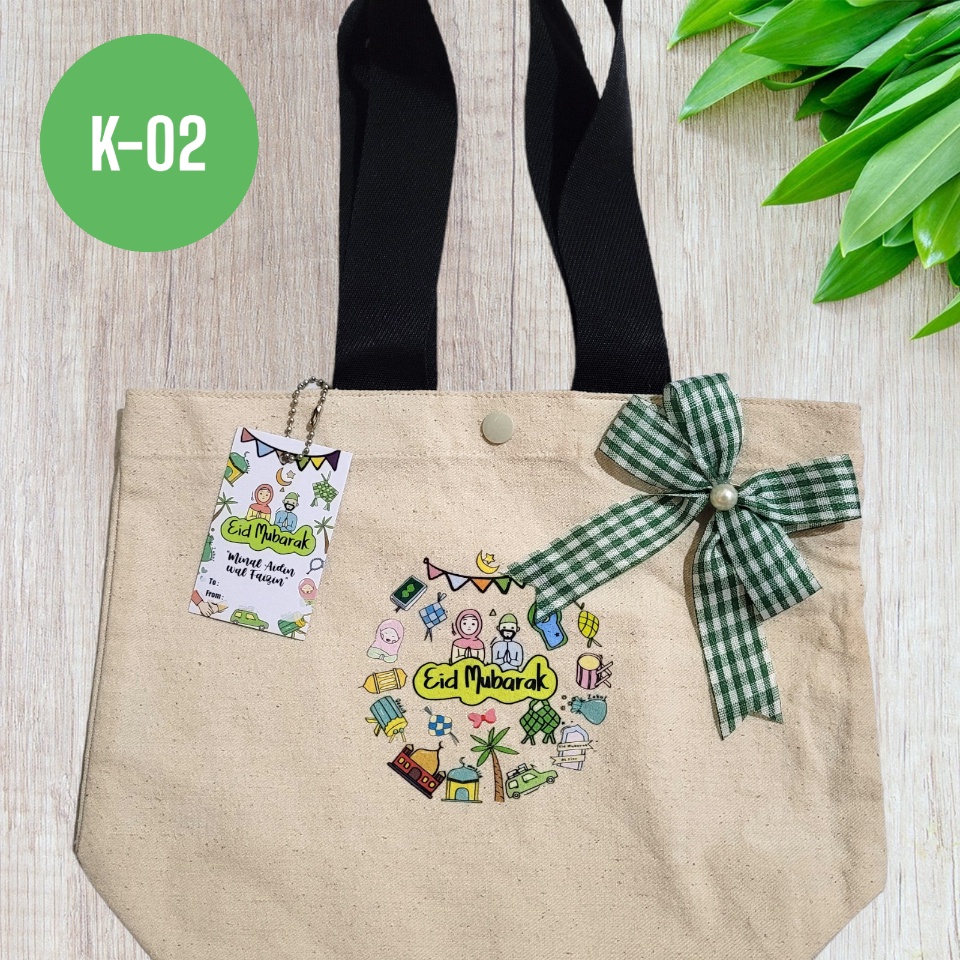 Reusable Tote Bag Hampers Tali Hitam Edisi Lebaran Idul Fitri Eid Mubarak Ramadhan Kareem Eco Friend