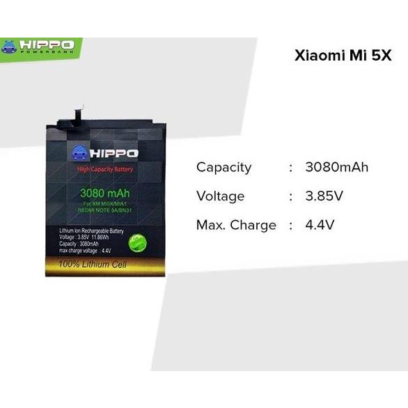 Hippo Baterai BN31 Xiaomi Redmi Mi A1 3080 mAh Premium Cell Quality