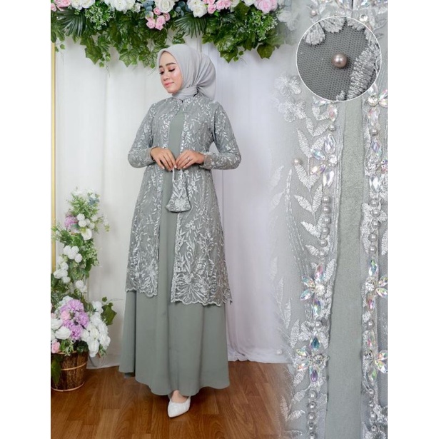 Gamis outer yasmin brokat tile premium // Gamis pesta kekinian // Gamis kondangan // Gamis mewah // 